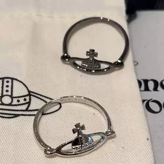 Minimalist and versatile Western Empress Dowager hollowed out Saturn ring, new gun black, swappable planet, stacked index finger ring