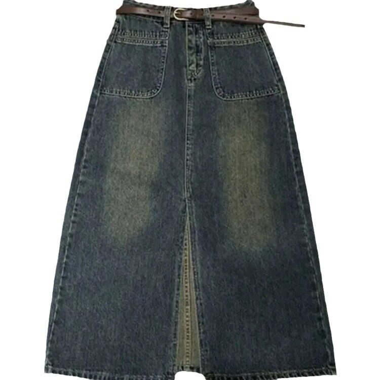 High Waisted A Line Denim Skirt Split Design Mid Length Versatile for Autumn Wholesale Available