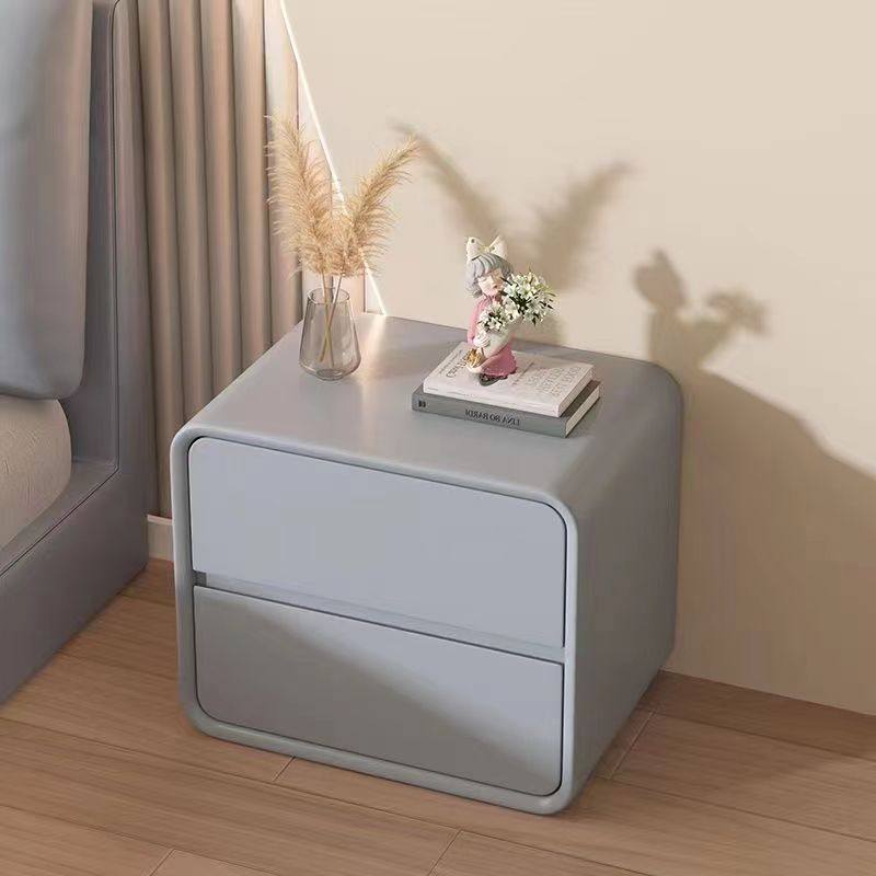 Light Luxury Cream Style Minimalist Bedside Table Modern Simple Small Solid Wood Leather Household Bedroom Bedside Cabinet Storage Cabinet