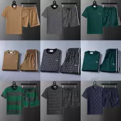 High-Quality 26 New Models of Summer Short-Sleeved Round-Neck Shorts, Classic Style Suits with Lettering, Cotton, Unisex, European and American Style