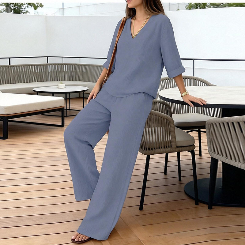 Womens Spring Wide Leg Pants Set Casual Loose Fit Solid Color Perfect for Everyday Wear Wholesale Available
