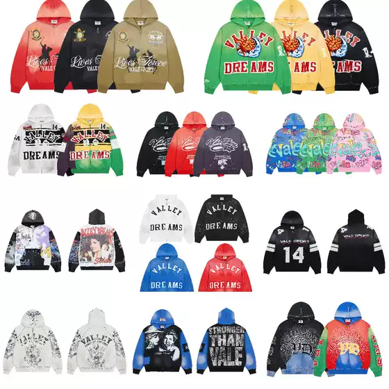 26Fw In-Stock Vale Forever American High Street Heavy-Duty Embroidery Rhinestone Zipper Hoodie Sweatshirt Couple Style Trendy