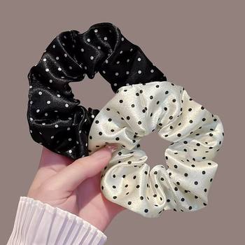 French Satin Dot Colon Hair Ring Retro Gentle Hair Ring High Elastic Ball Head Rubber Tendon 2024 Hair Rope Hair Rope