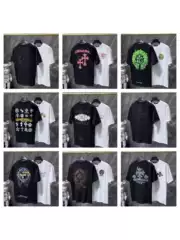 26Ss Cross-Border Ch Croxin High Street Washed Cross Sanskrit Heavy Embroidery Pure Cotton Short Sleeve T-Shirt Collection