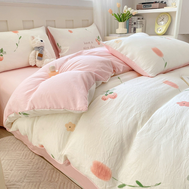 Class A maternal and infant grade cloud cotton four-piece bedding floral quilt cover one-piece bed sheet student dormitory three-piece bedding 4