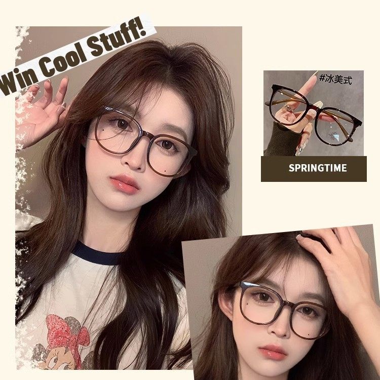 3028 glasses women can be equipped with myopia degree cold tea pigment color artifact large frame face small eyes square round face frame