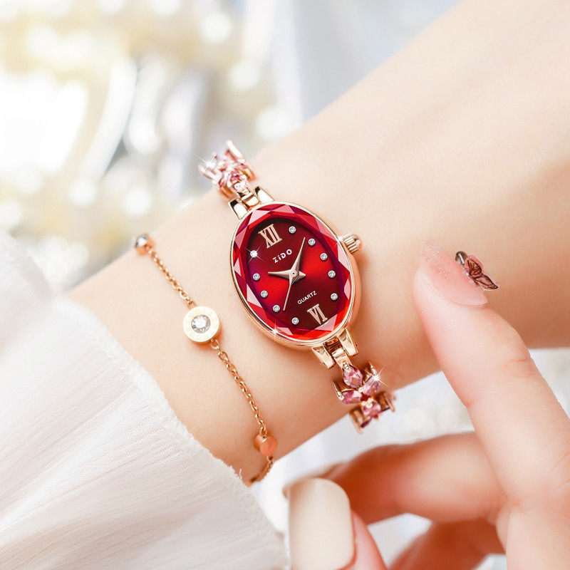Swiss Counter Quality Fully Automatic Maple Leaf Ruby ​​Girls Watch Small Dial Bracelet Elegant Temperament Watch