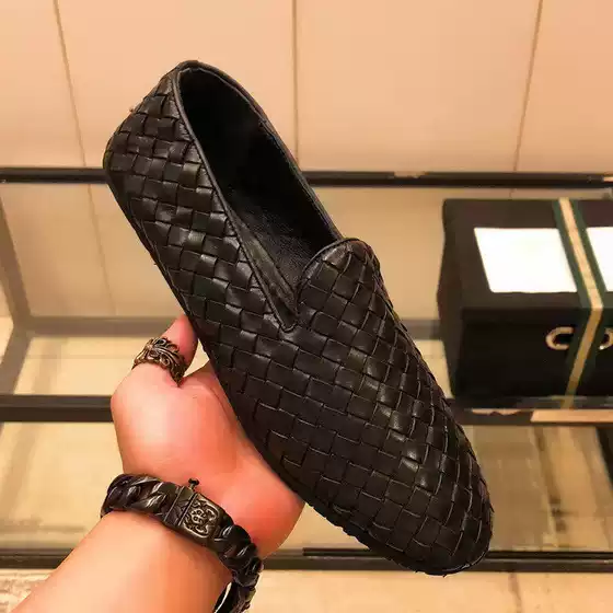 Woven Beanie Shoes for Men, Casual Men's Driving Shoes, Genuine Leather Handmade Woven Loafers for Men, Breathable, Soft and Versatile