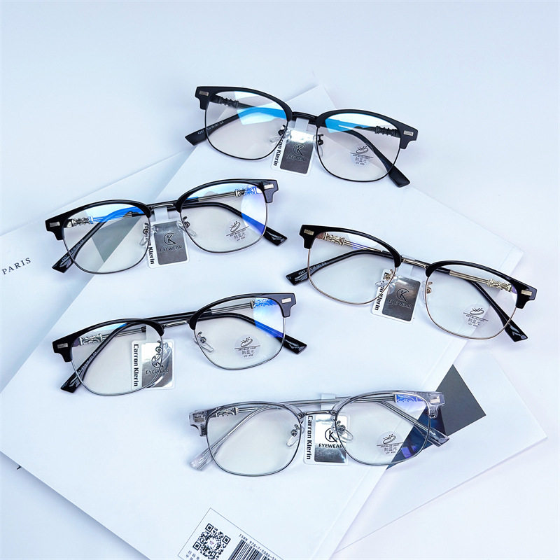 New Trendy Men's Business Eyebrow Half Frame Glasses Frame Retro Box Anti-Blue Light Flat Mirror with Short Vision Frame