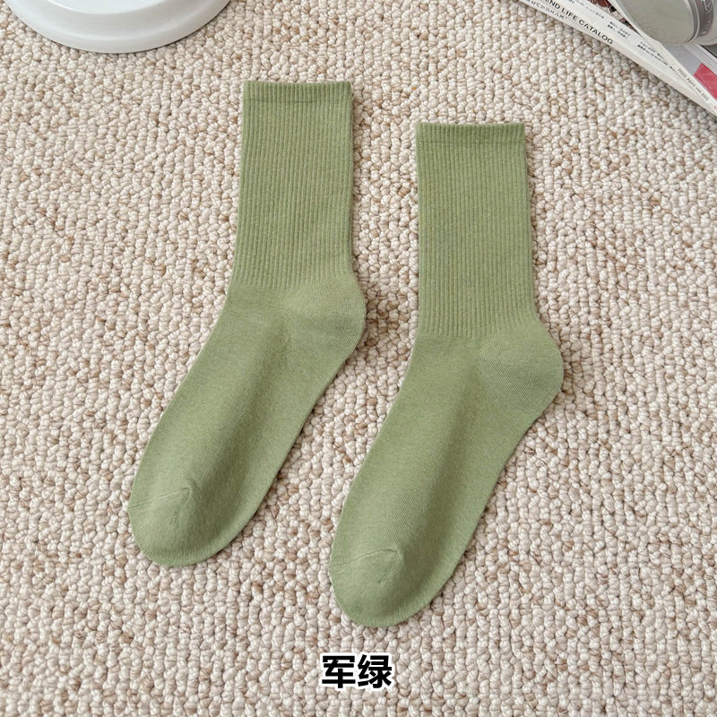 彩色袜子女长筒袜四季款ins潮流糖果色马卡龙中筒袜学生运动棉袜