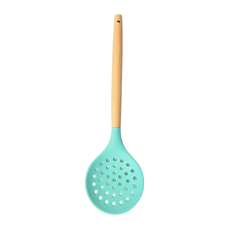 Household kitchen filter colander hot pot spoon lengthened wooden handle Silicone Strainer water filter spoon fried filter screen slag