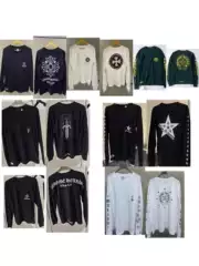 European and American Ch Trendy 2025 New Cross-Pattern Long-Sleeve Pocket Crew Neck Pullover Loose T-Shirt