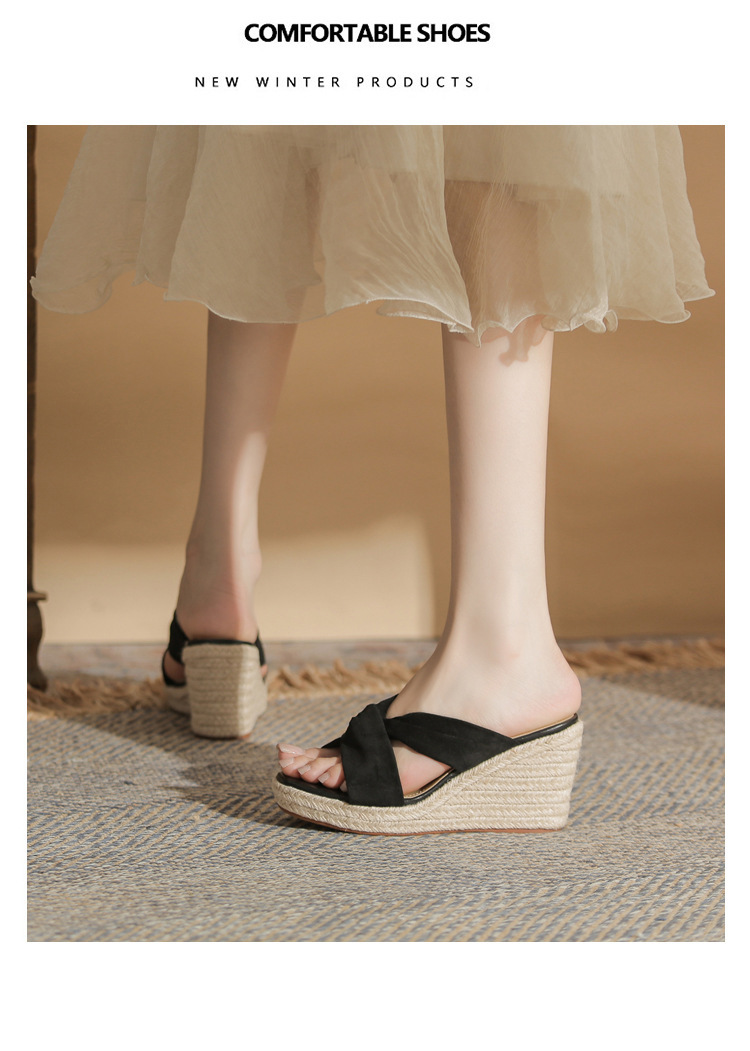 Dép sandal nữ quai ngang gót xuồng 9cm mũi hở đế mềm êm chân — Màu be, màu đen