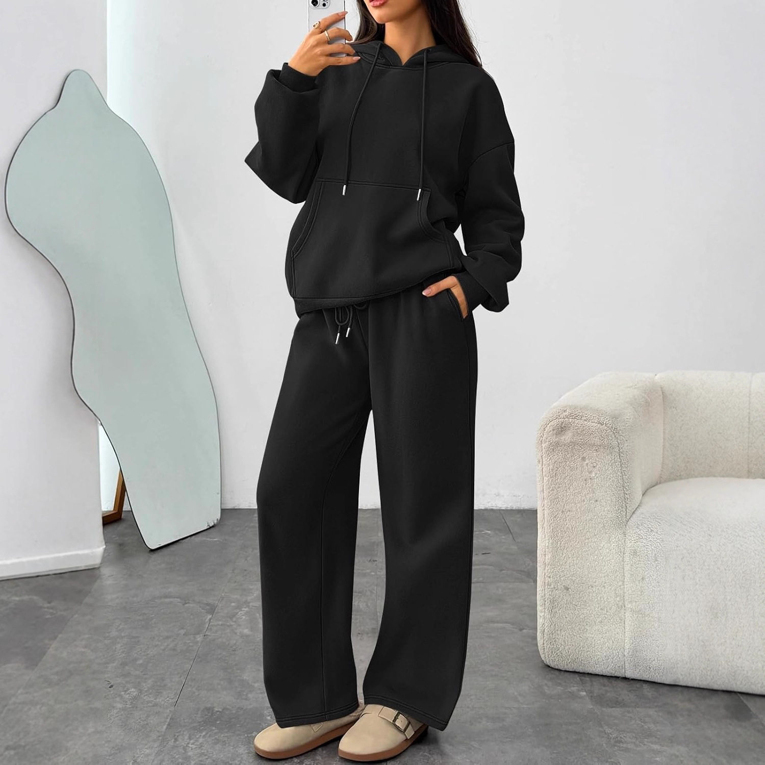 European and American Cross-Border New Women's Autumn Suits Casual Hooded Sweatshirts Sports Oversized Wide-Leg Pants Sports Suits in Stock