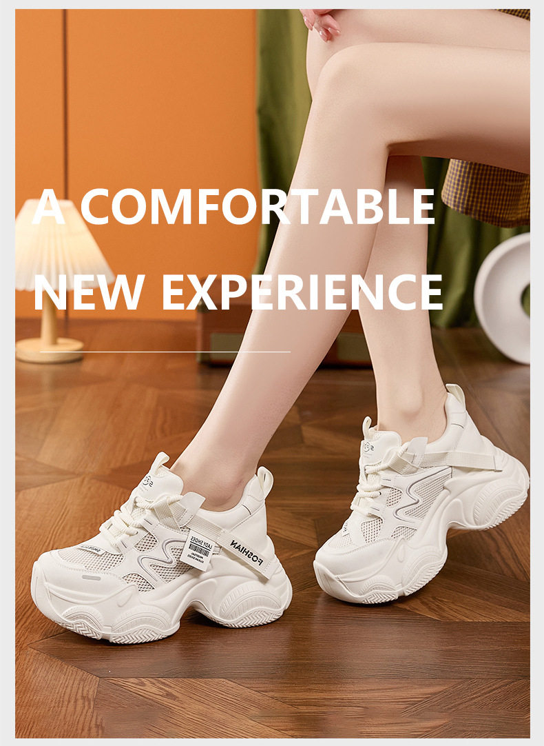 Giày platform nữ đế xuồng mũi tròn lưới thoáng khí, gót siêu cao 8cm — Xám, Len nguyên chất chi tiết 10