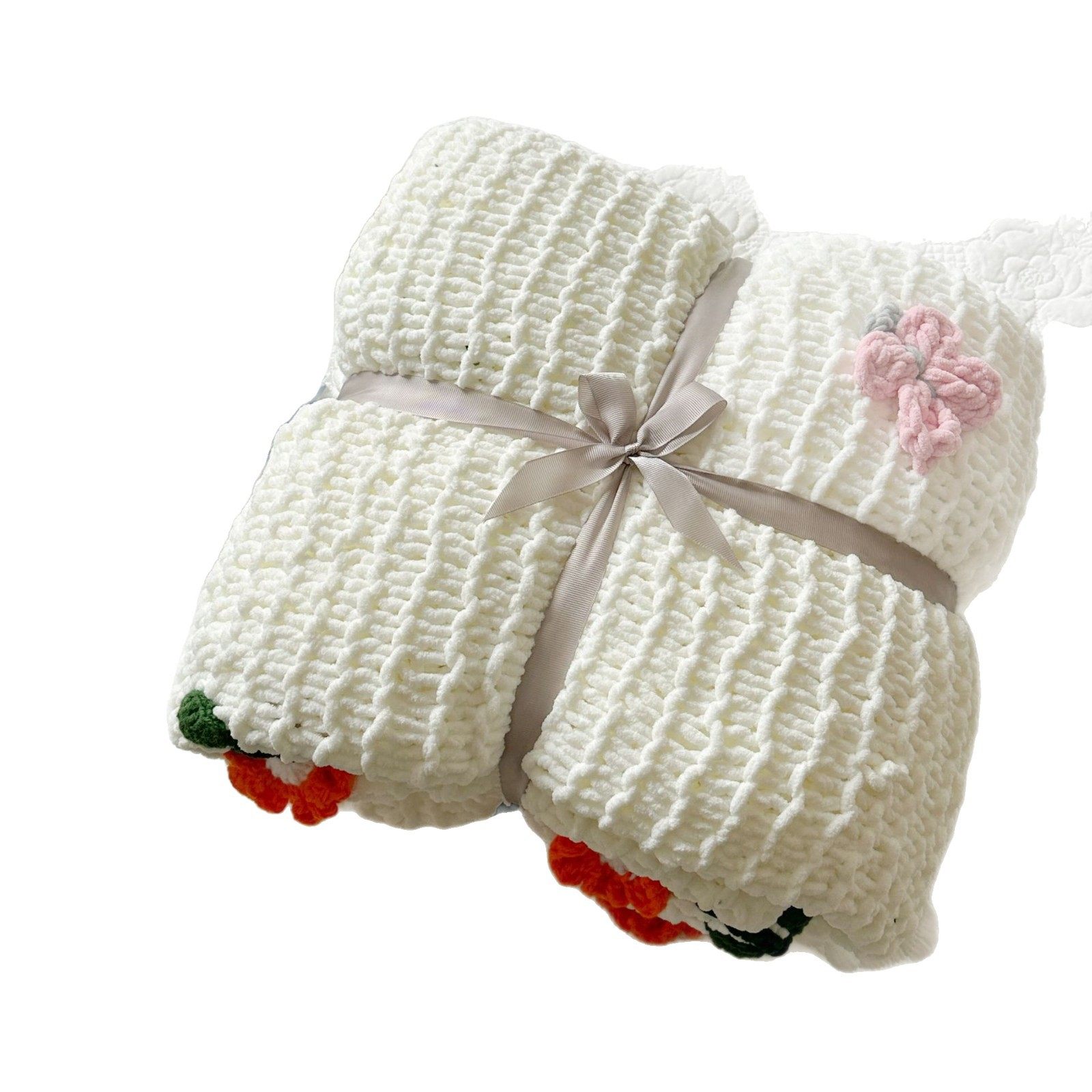 Purely Handmade Heavy-Duty Stick Needlework Blanket, Thick Wool Blanket, B&B Style Stereo Flower Blanket, Ice Velvet Blanket