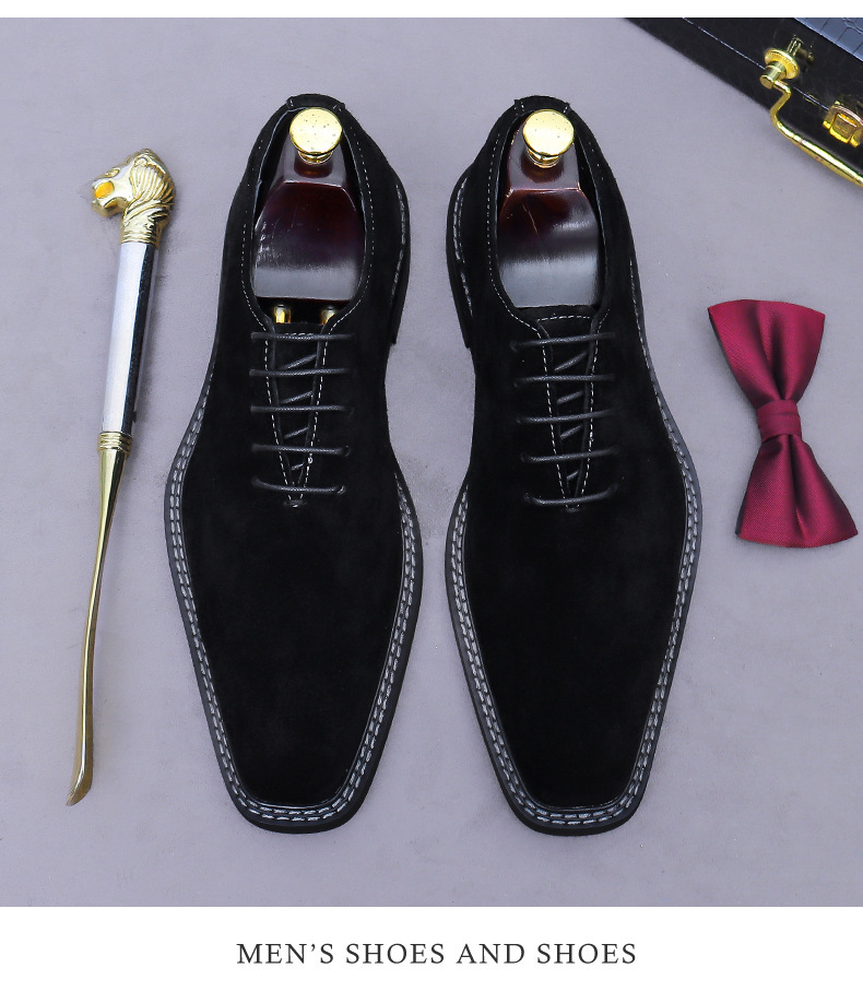 Giày Oxford nam da lộn cỡ lớn mũi vuông phong cách công sở — đen, màu nâu mocha