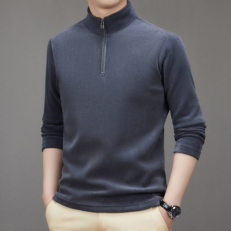 Áo Thun Nam Dài Tay Cổ Lọ Khóa Kéo Dáng Ôm Vải Nhung Dày Dặn Màu Xanh Navy, Đen, Xám, Nâu