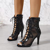 Foreign trade women's sandals front lace-up peep toe sandals women's summer stiletto heel ultra-high heel hollow-out ankle boots jazz dancing sandals