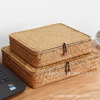 Nordic seagrass hand-woven storage basket hotel home storage basket stationery desktop straw storage box