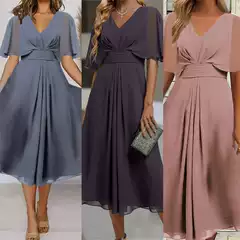 Cross-border 2023 Summer Amazon foreign trade new European and American fashion solid color V-neck tight waist casual large swing dress