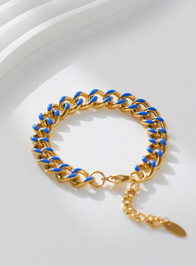 粗链条手链钛钢时尚18k金情侣