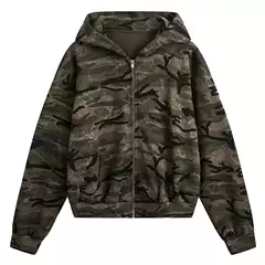 High school students American retro camouflage short cardigan coat men and women fashion brand cleanfit couple hooded sweater fashion