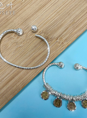 999足银 盘缠吉言吊牌黄铜点金色手镯女2024新款开口手镯闭口手镯