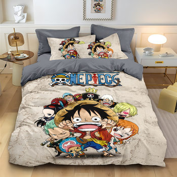 One Piece Pure Cotton Four-Piece Anime Quilt Cover One Piece Luffy Bed Sheetss Boy Bedroom Student Dormitory Three-Piece Set