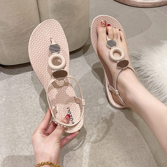 Summer Women's Flat Sandals Women's Casual Outer Wear Clip Herringbone Women's Sandals Seaside Holiday Soft Bottom Beach Shoes