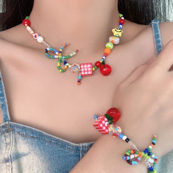 Apple Paradise Dopamine Color Stars Beaded Necklace 2024 New Entry Luxury Summer Clavicle Chain