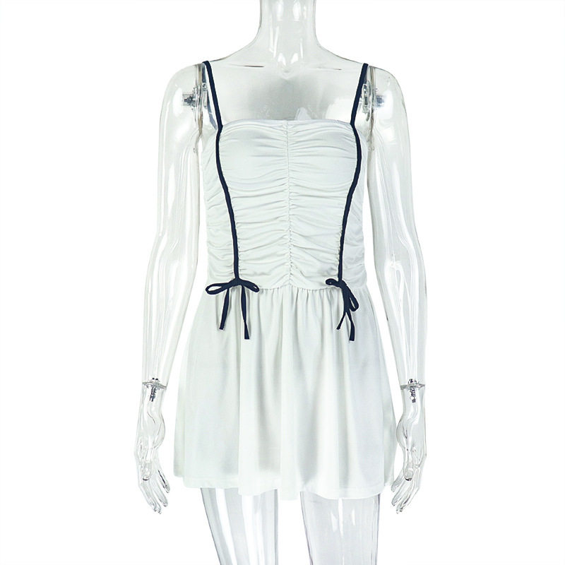Black and White Color Block A Line Dress Ruffled Strapless Fashionable Minimalist Style Perfect for Casual Outings
