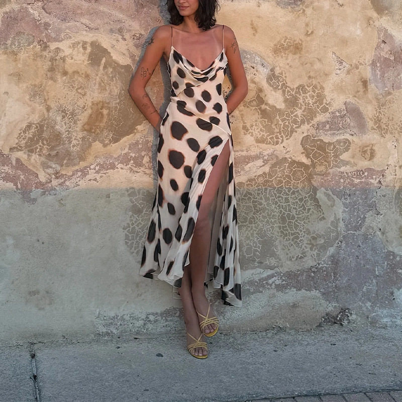Womens Spring Floral Print Maxi Dress Elegant Deep V Neck High Slit Comfortable Fabric Perfect for Parties or Casual