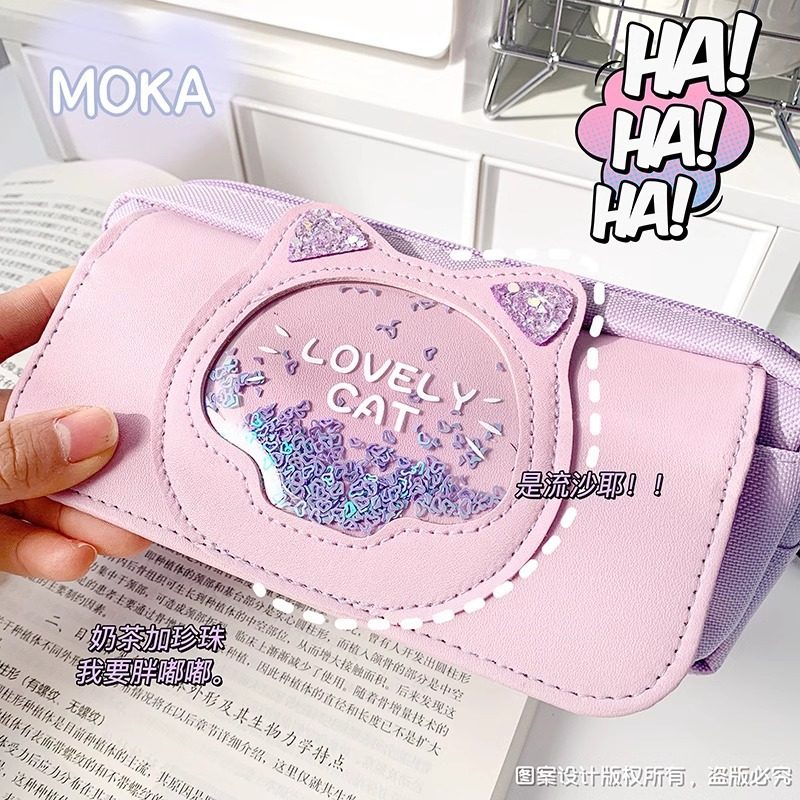 Ins High-value Pencil Bag Large Capacity Dirty-resistant Cute Cartoon Pencil Stationery Box High-level Stationery Bag for Primary School Students