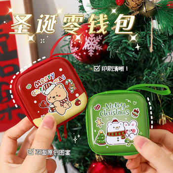 Cute Christmas Coin Purse Cartoon Tinplate Small Box Mini Coin Bag Portable Earphone Bag Coin Key Bag