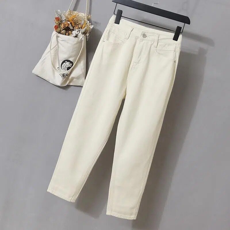 Womens White Denim Harem Pants Spring Korean Style Casual Slim Fit Versatile Wholesale Available