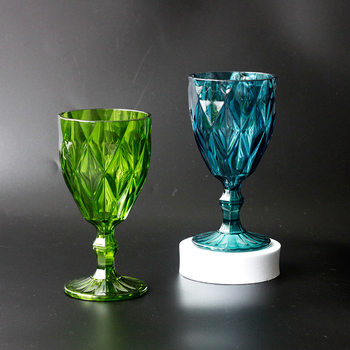 Plastic red wine glass 330ml imitation glass colored goblet European and American vintage Diamond Bar KTV champagne glass