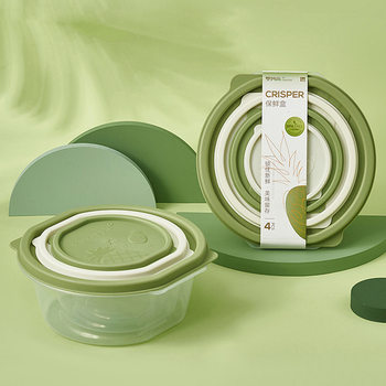 Fruit Fresh-keeping Box Wholesale Four-piece Food Grade Household Plastic Microwave Heatable Refrigerator Sealed Lunch Box