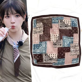 Celebrity-Style Silk Scarf, Cashew Cotton and Linen Small Square Scarf, Spring, Autumn and Winter Warm Korean-Style Neck Scarf, Headscarf, Neckerchief