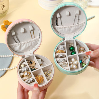 High-end round jewelry box creative portable jewelry storage box ear studs ring box jewelry storage box wholesale