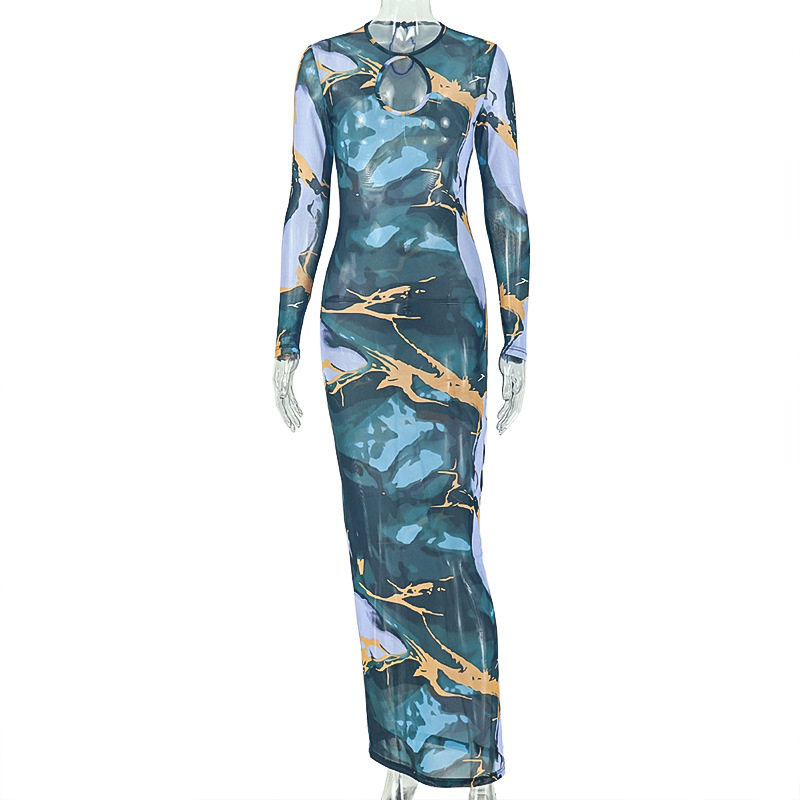 Floral Print Bodycon Dress for Women Slim Fit Long Sleeve Elegant Style Perfect for Parties and Special Occasions