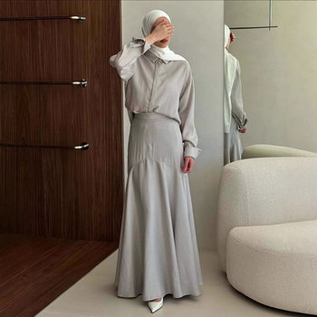 Middle Eastern Skirt Suit Arabic Cross-Border Women's Clothing 2025 New Fashion Loose Long-Sleeved Shirt Slim Two Pieces