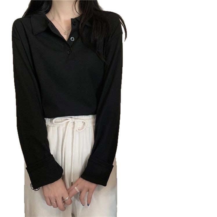 Loose Fit Long Sleeve Polo Shirt Korean Style Gray Color Autumn Fashion Casual Wear for Women Wholesale Available