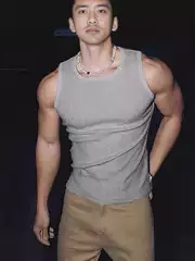 American-Style U-Neck Ribbed Vest for Muscular Men, Breathable Cotton Tight-Fitting Elastic Sleeveless T-Shirt with Thin Shoulder Straps
