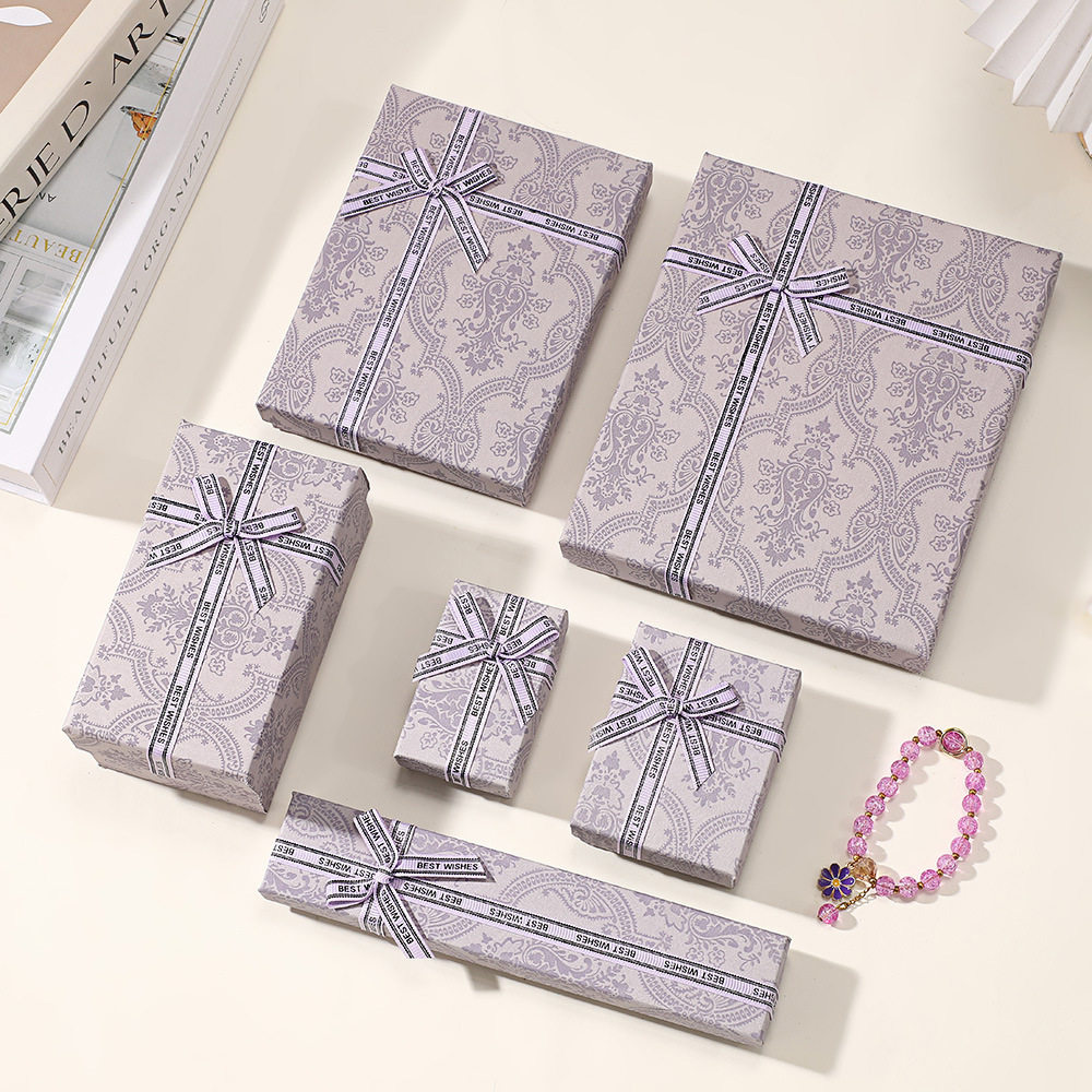 French-Style Printed Jewelry Packaging Box with Bow, Gift Box, Scarf Box, Vintage Necklace, Ring, Jewelry Packaging Box