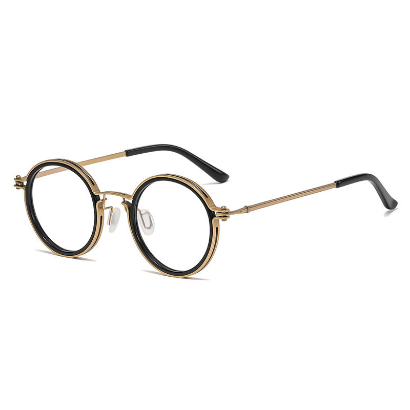 Anti-black storm with fashion retro fashion glasses frame men's round frame punk style metal anti-blue light flat mirror wholesale