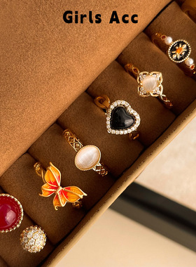 复古戒指女可调节文艺轻奢中古食指戒通勤百搭气质开口指环