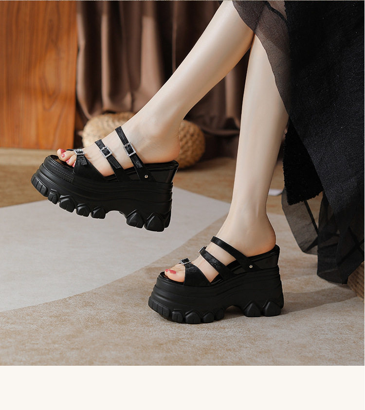 Sandal cao gót nữ mũi hở đế dày 12 cm, phong cách platform — Trắng Bạc, Đen, Mơ Sẫm chi tiết 15
