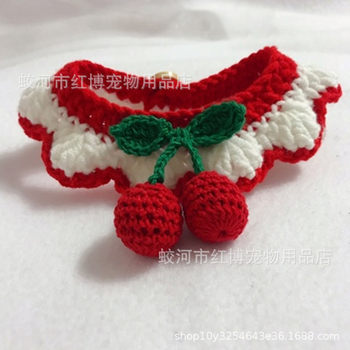 Pet Collar Wool Knitted Bib Collar Cat Collar Cute Cherry Handmade Knitted Bib Bib
