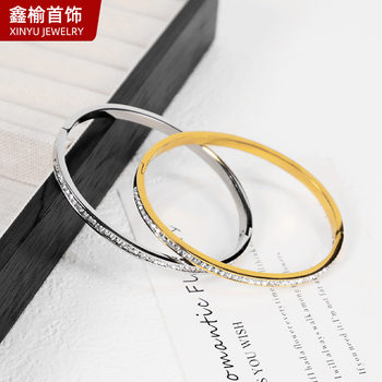 Cross-Border Popular Simple Single-Row Square Diamond Titanium Steel Bracelet Popular Girls' High-End Non-Fading Niche Diamond Bracelet